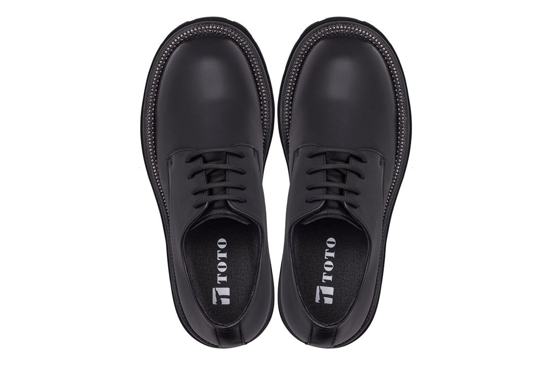 TOTO - W0981 - 3.3 Inches Taller (Black) - Low Top Chunky Sole Casual Derbies