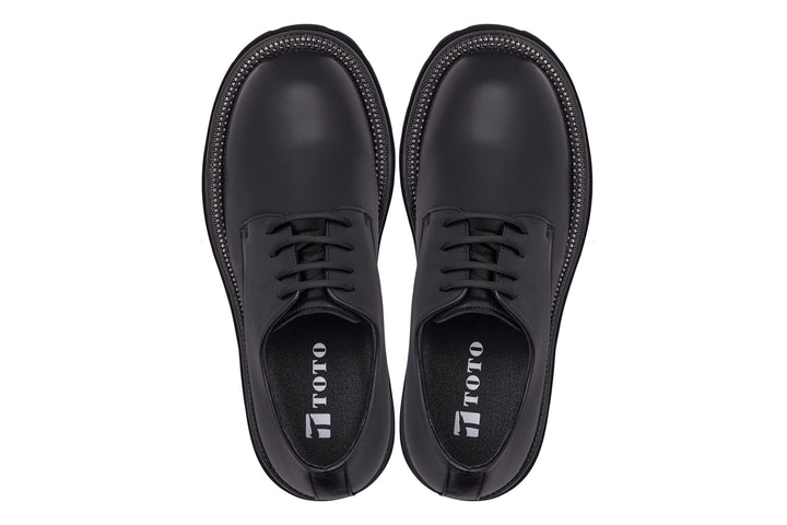 TOTO - W0981 - 3.3 Inches Taller (Black) - Low Top Chunky Sole Casual Derbies