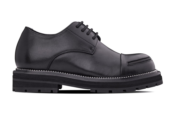 TOTO - W0982 - 3.3 Inches Taller (Black) - Low Top Chunky Sole Cap-Toe Casual Derbies