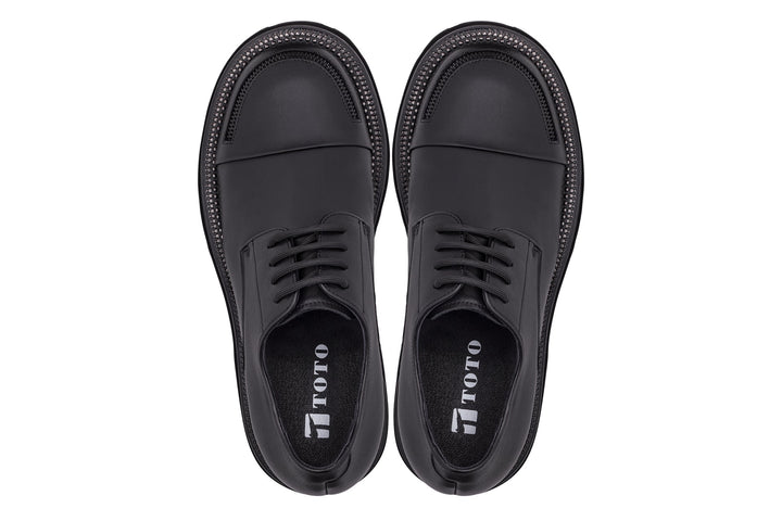 TOTO - W0982 - 3.3 Inches Taller (Black) - Low Top Chunky Sole Cap-Toe Casual Derbies