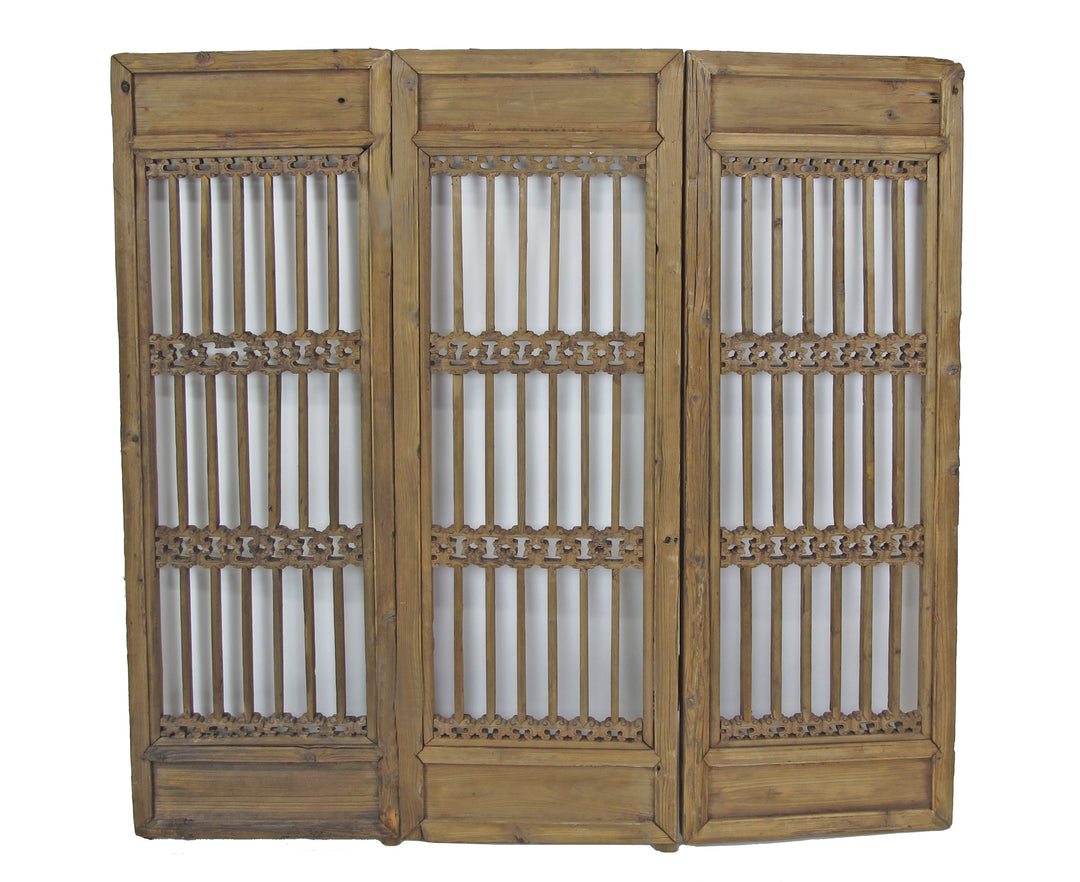 Three Antique Chinese Wood Screen Panels