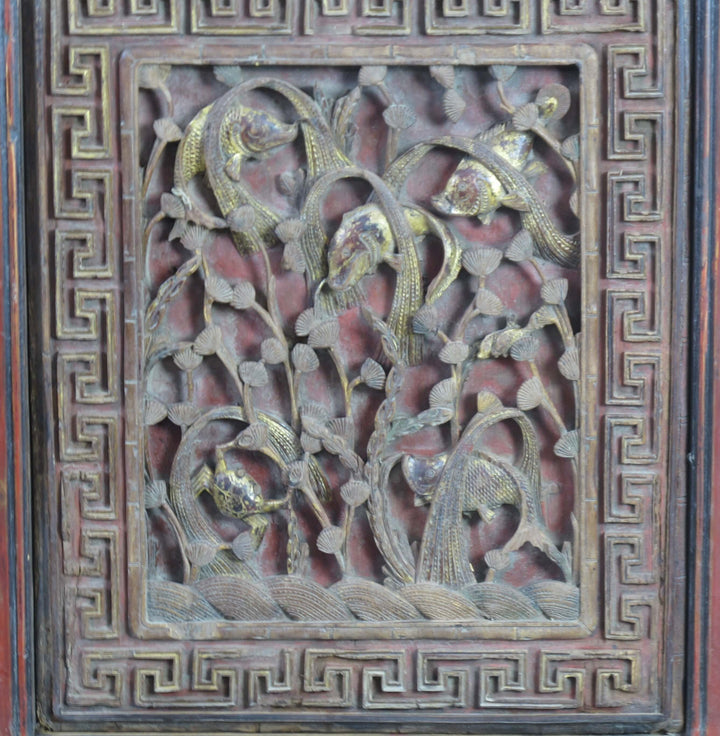 Pair of Hand Carved Antique Chinese Wall Hanging Panel