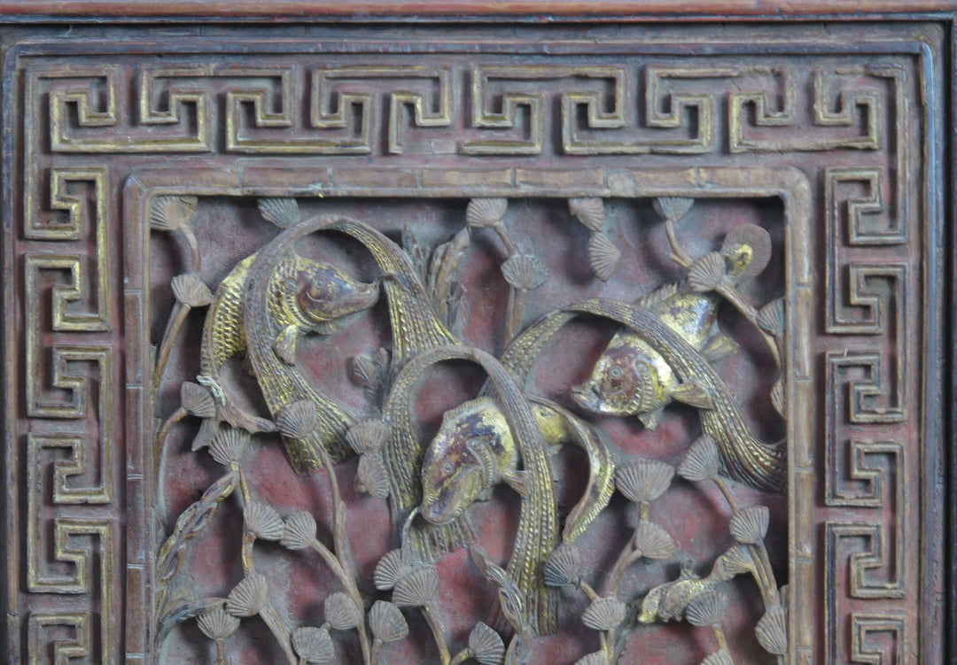 Pair of Hand Carved Antique Chinese Wall Hanging Panel