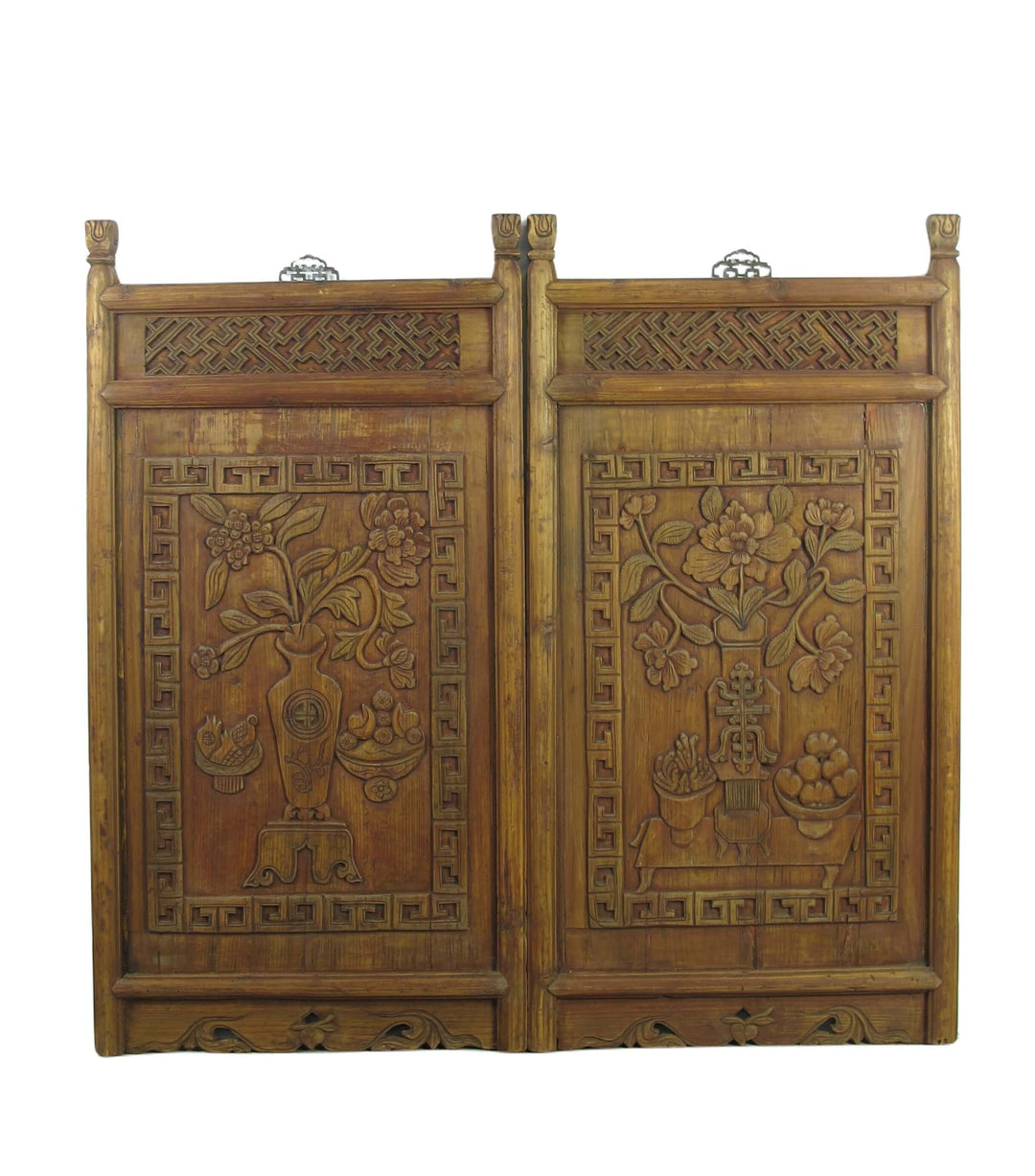 Pair of Hand Carved Antique Wall Hanging Panel