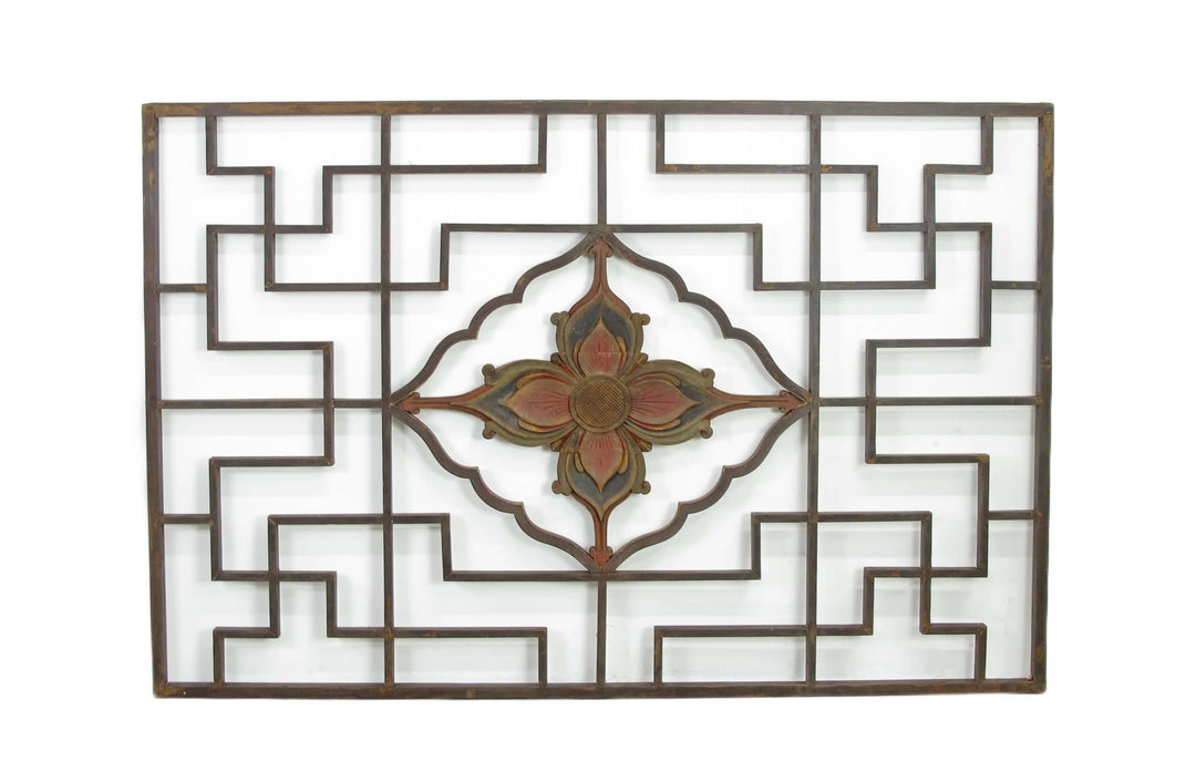 Lotus Antique Chinese Wood Screen Panel