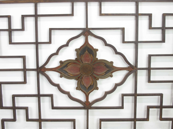 Lotus Antique Chinese Wood Screen Panel