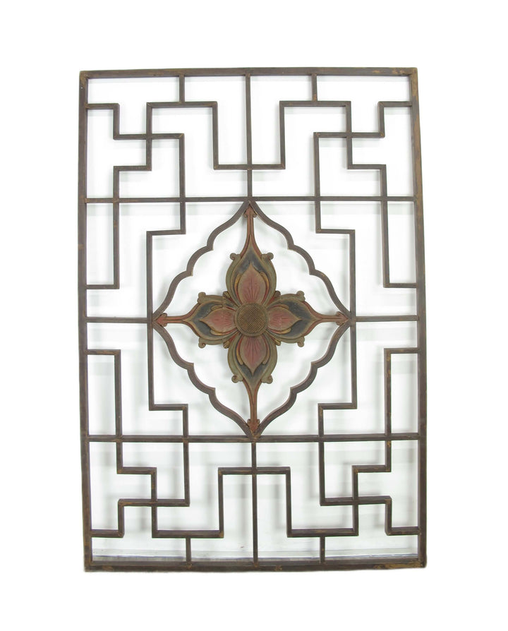 Lotus Antique Chinese Wood Screen Panel