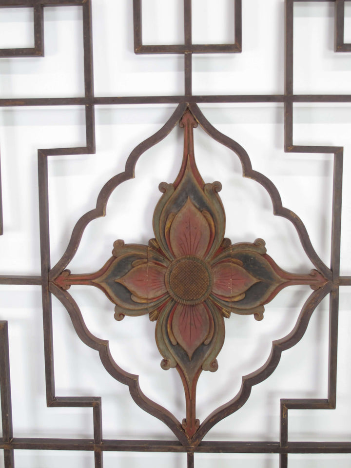 Lotus Antique Chinese Wood Screen Panel