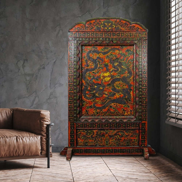 Embossed Flying Dragons Tibetan Wall Art or Room Divider or Head Board