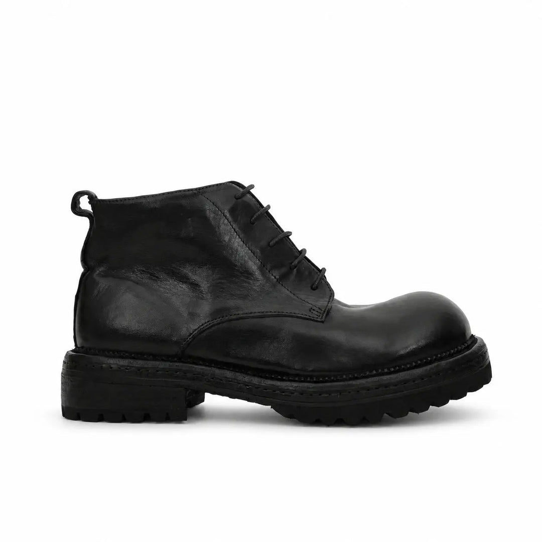 Black Plain-Toe Cow Leather Ankle Boots