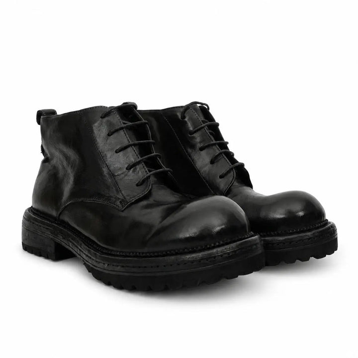 Black Plain-Toe Cow Leather Ankle Boots