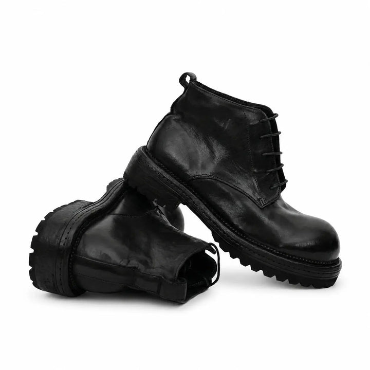 Black Plain-Toe Cow Leather Ankle Boots