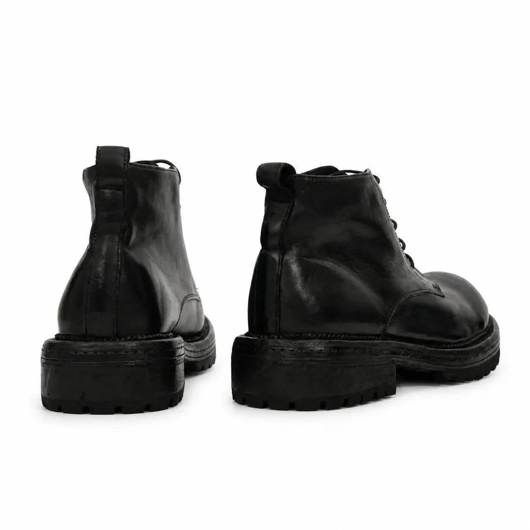 Black Plain-Toe Cow Leather Ankle Boots
