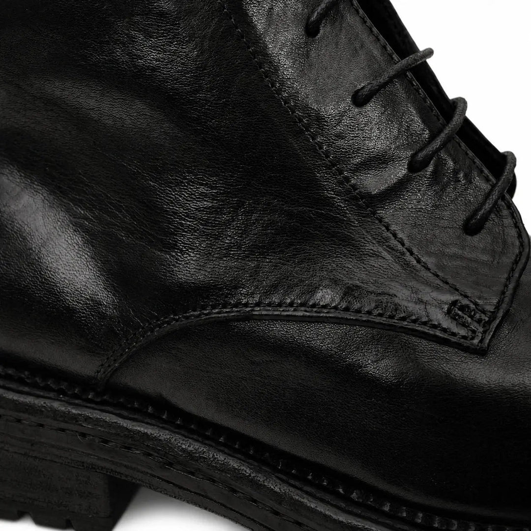 Black Plain-Toe Cow Leather Ankle Boots