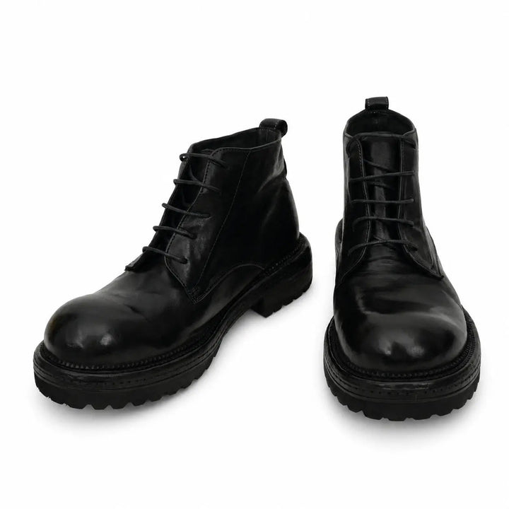 Black Plain-Toe Cow Leather Ankle Boots