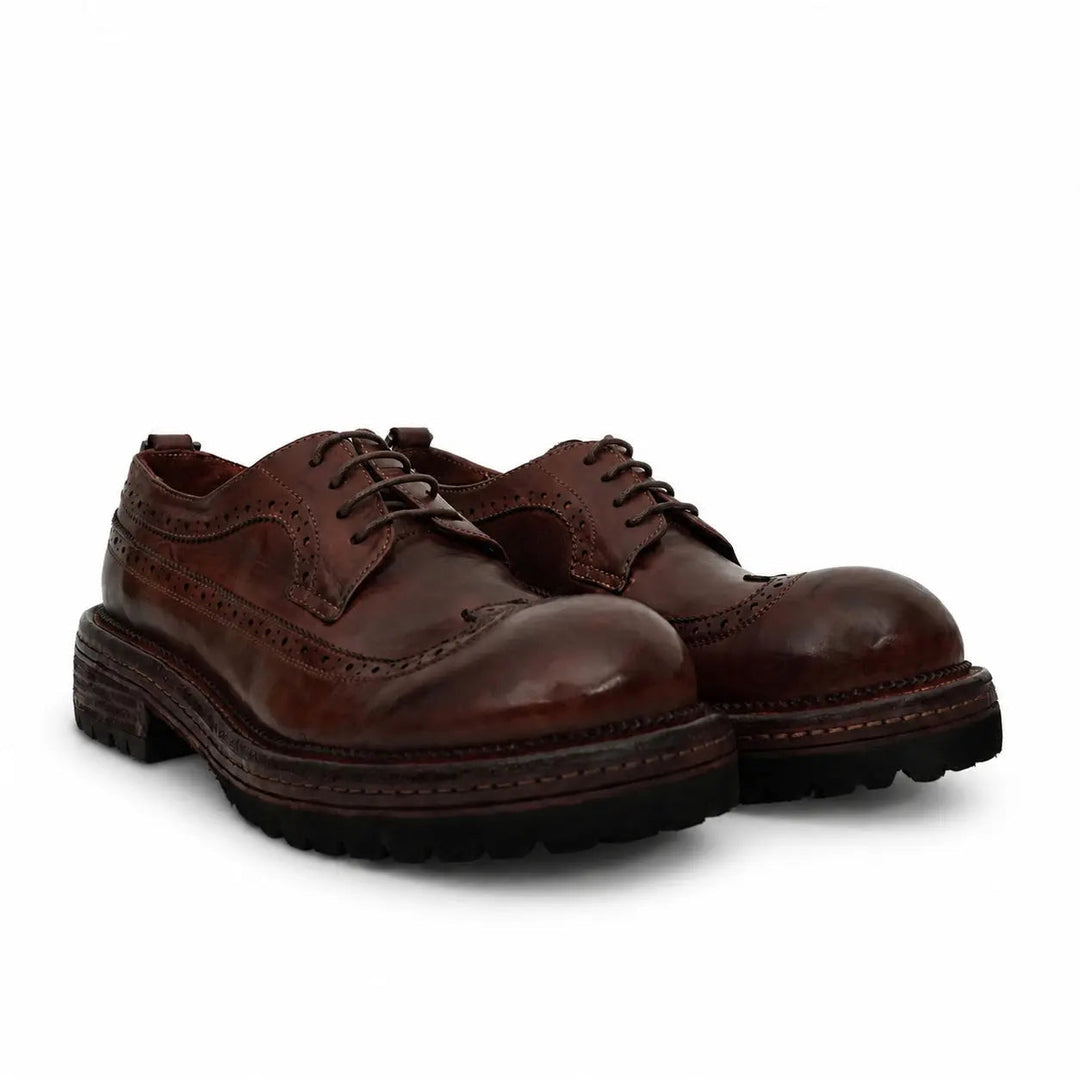 Brown Wingtip Cow Leather Derby Shoes