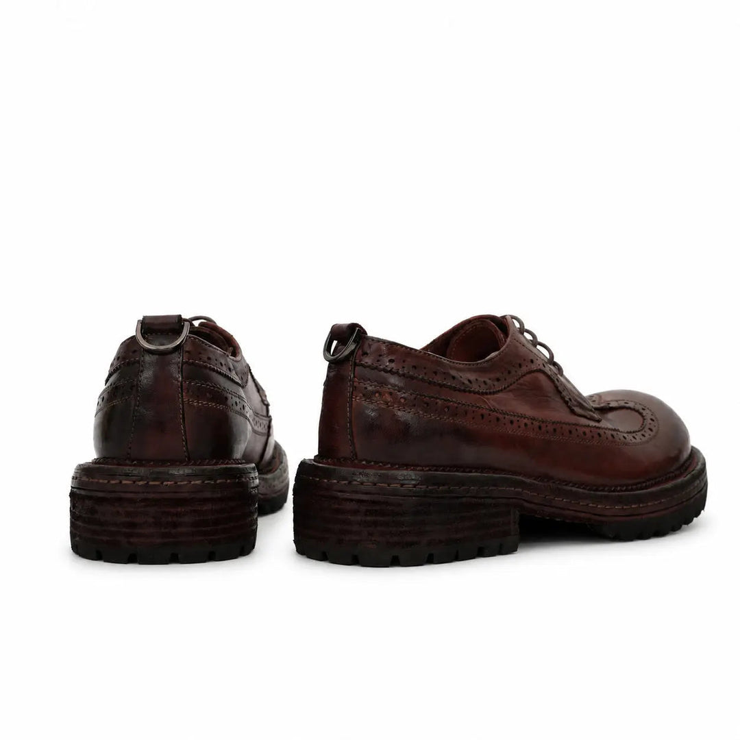 Brown Wingtip Cow Leather Derby Shoes