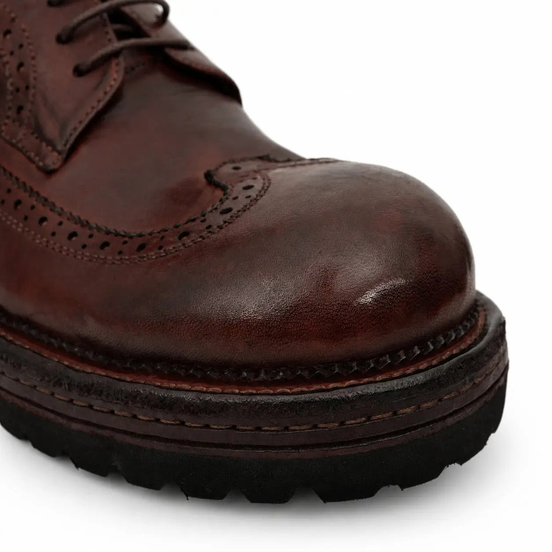 Brown Wingtip Cow Leather Derby Shoes