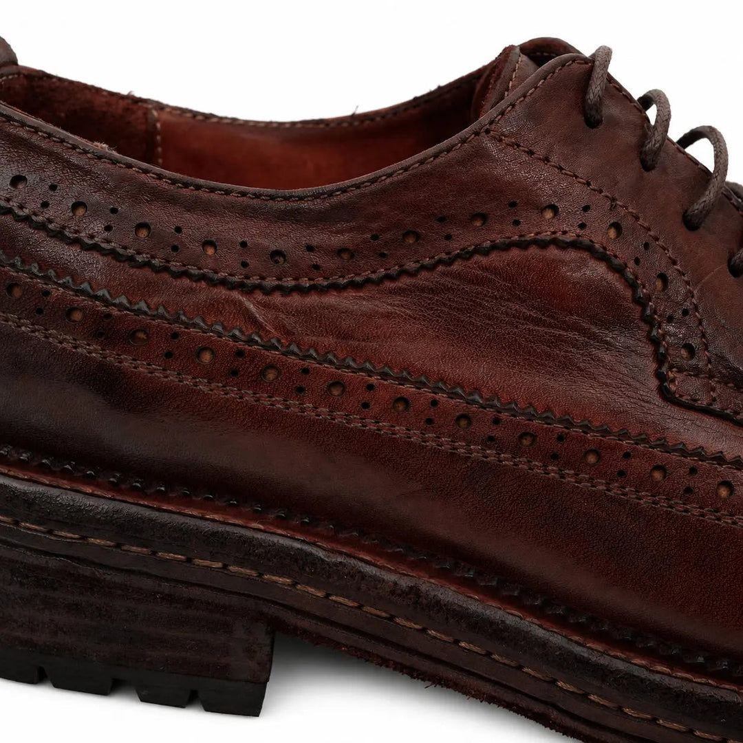 Brown Wingtip Cow Leather Derby Shoes