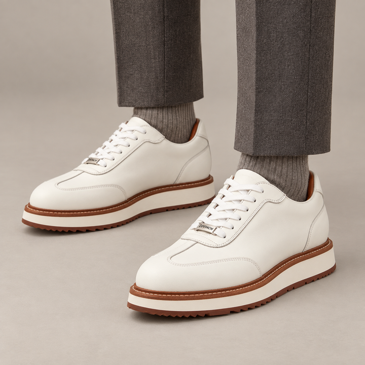 White Apron-Toe Calf Leather Casual Shoes