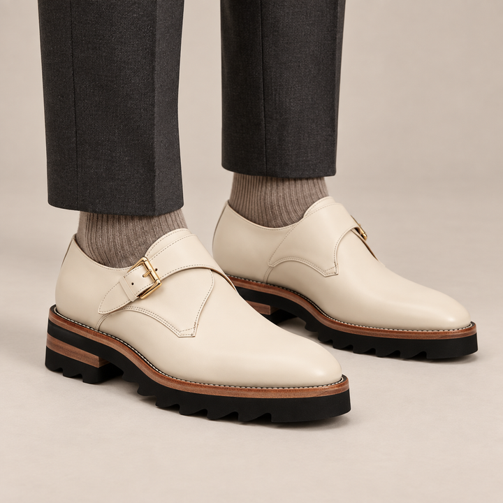 White Cow Leather Monk Shoes