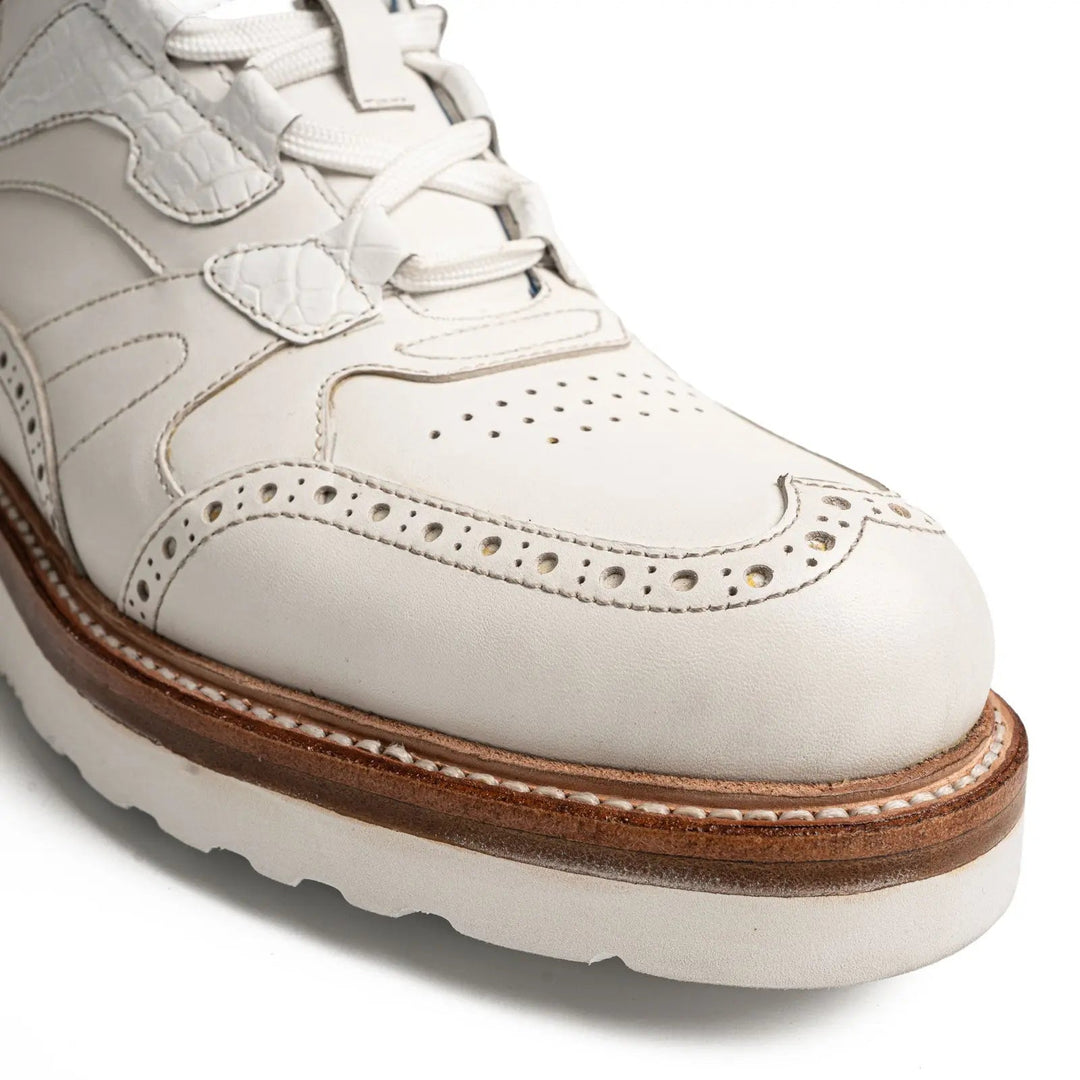 White Wingtip Cow Leather Sneakers
