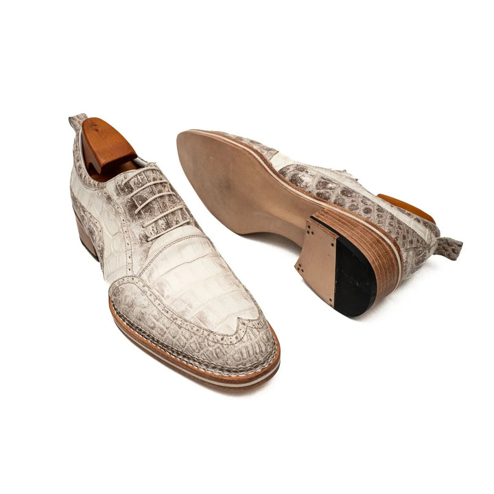 White Crocodile Leather Oxford Shoes