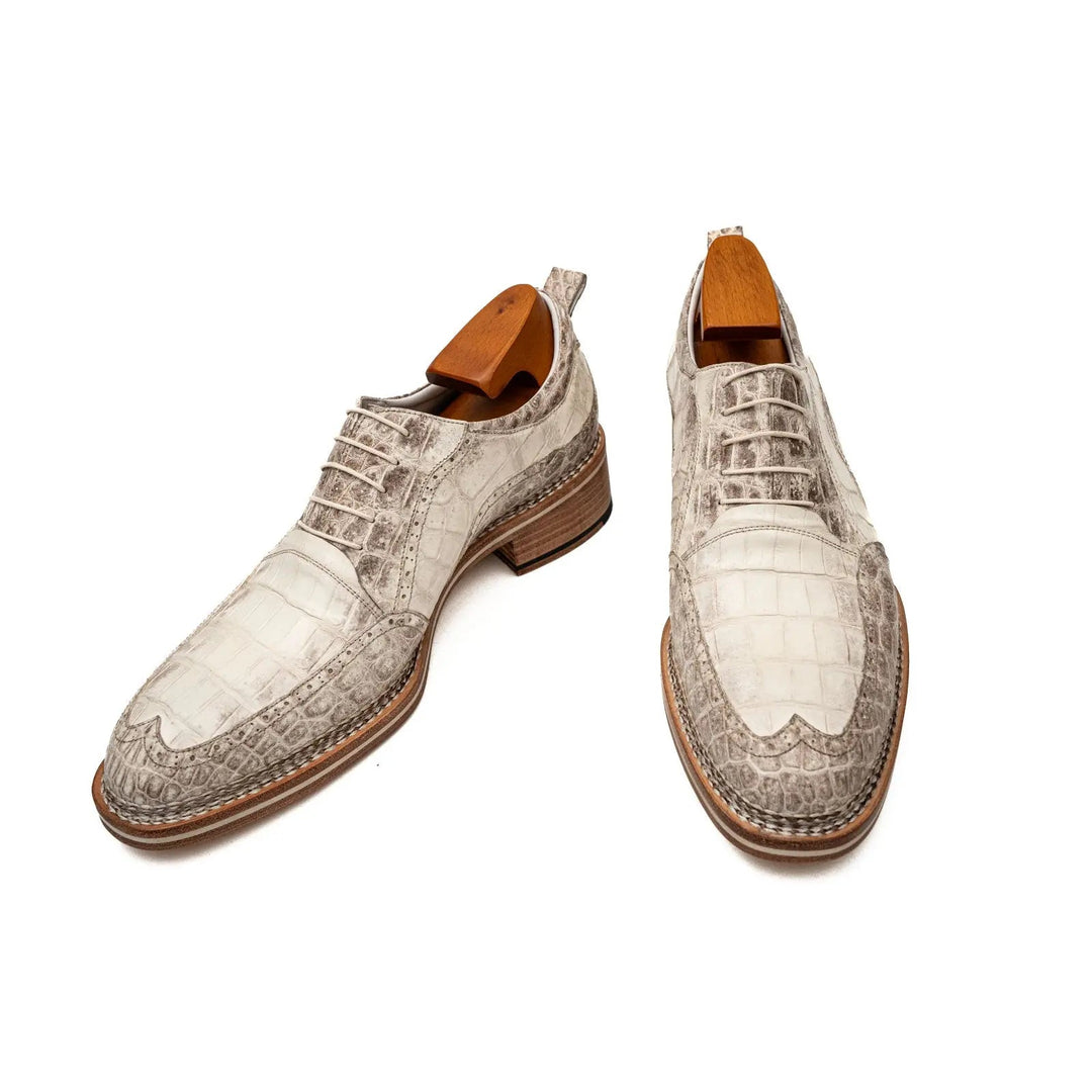 White Crocodile Leather Oxford Shoes