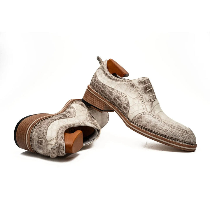 White Crocodile Leather Oxford Shoes