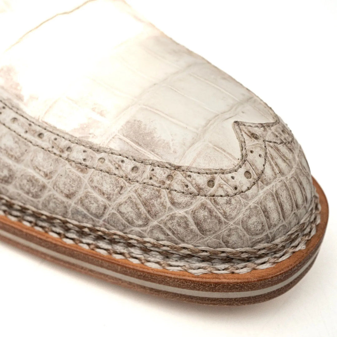 White Crocodile Leather Oxford Shoes