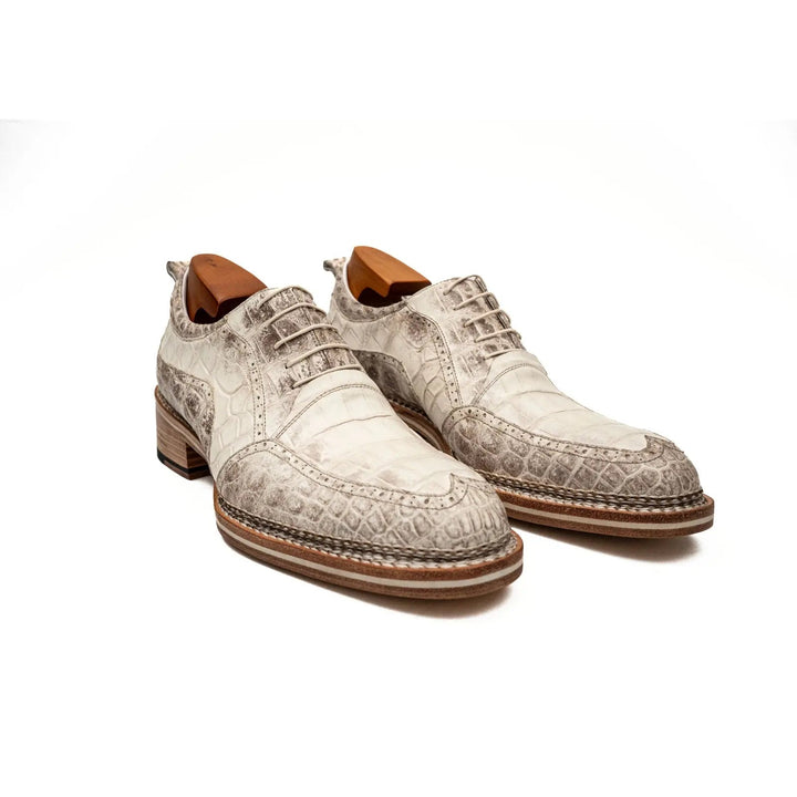 White Crocodile Leather Oxford Shoes