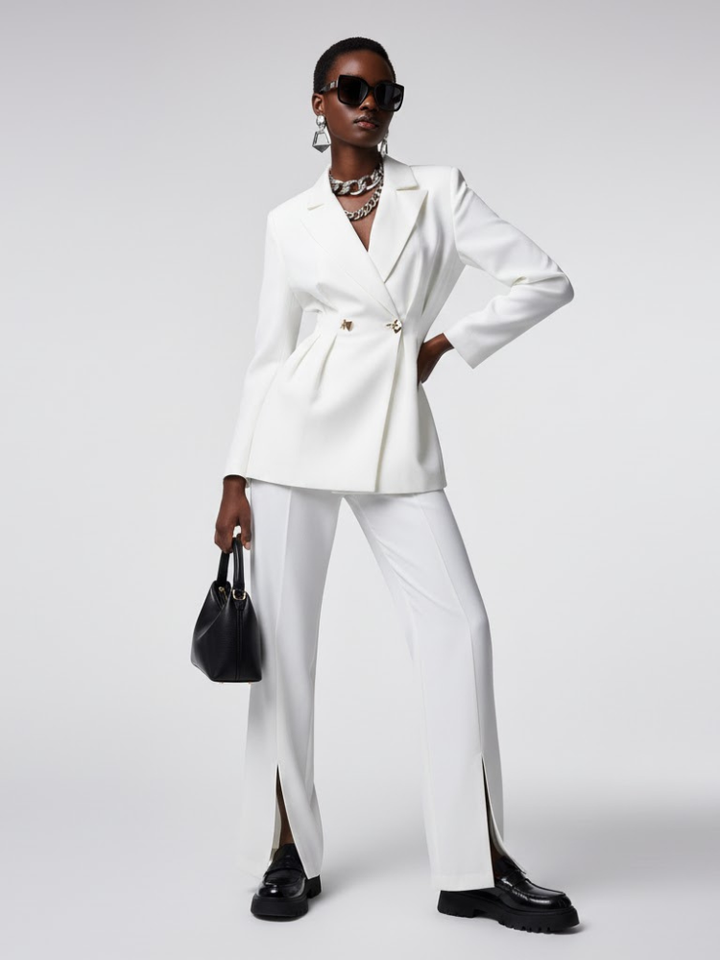 White Tailored Blazer and Trousers Set - WILLIAMSBURG: New Collection COUTURE in BROOKLYN - BYMANYC ® New York