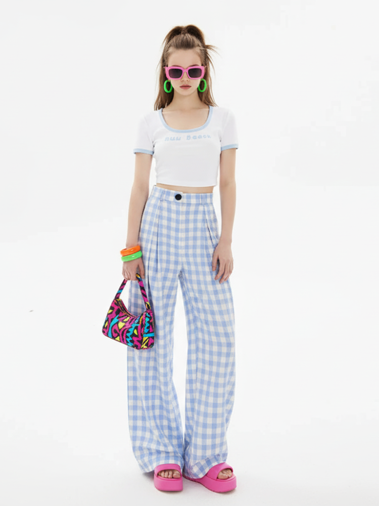 Wide-Leg Plaid Pants, Upper East Side | Women - BYMANYC ® New York
