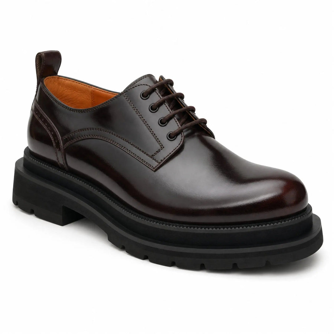 Burgundy Plain-Toe Calf Leather Derby Shoes