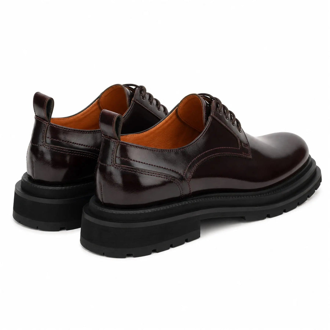 Burgundy Plain-Toe Calf Leather Derby Shoes