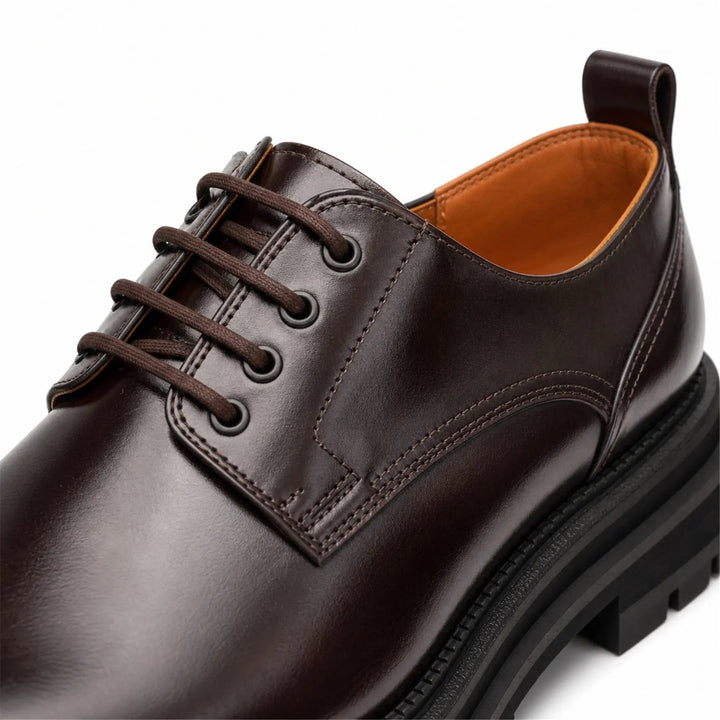 Burgundy Plain-Toe Calf Leather Derby Shoes