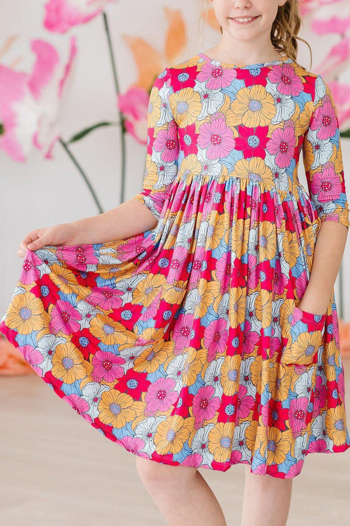 SALE Wonderland Floral 3/4 Sleeve Pocket Twirl Dress