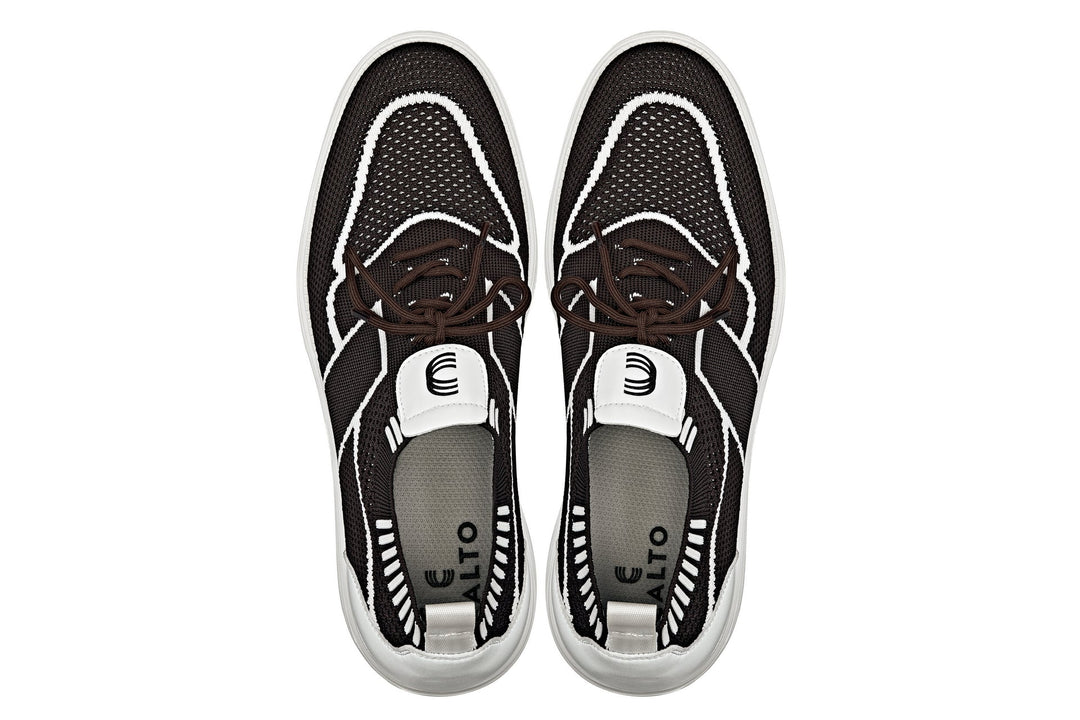 CALTO - X1342 - 2.8 Inches Taller (Mocha Brown/White) - Lace Up Casual Walker - Lightweight