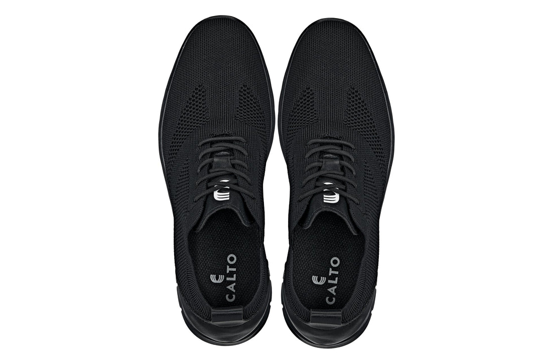 CALTO - X2211 - 2.4 Inches Taller (Black/Black Sole) - Lace Up Casual Walker - Lightweight