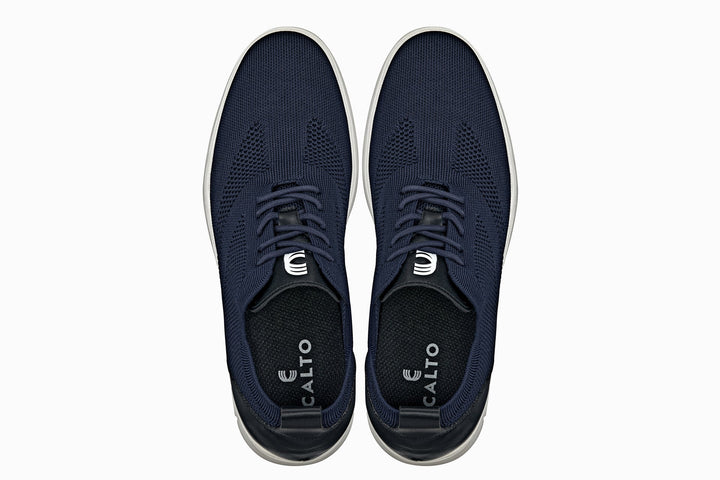 CALTO - X2214 - 2.4 Inches Taller (Night Blue/Black) - Lace Up Casual Walker - Lightweight