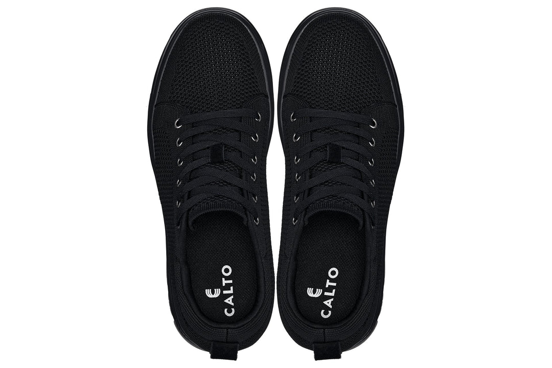 CALTO - X2320 - 2.4 Inches Taller (Black/Black Sole) - Lace Up Casual Sneaker - Lightweight