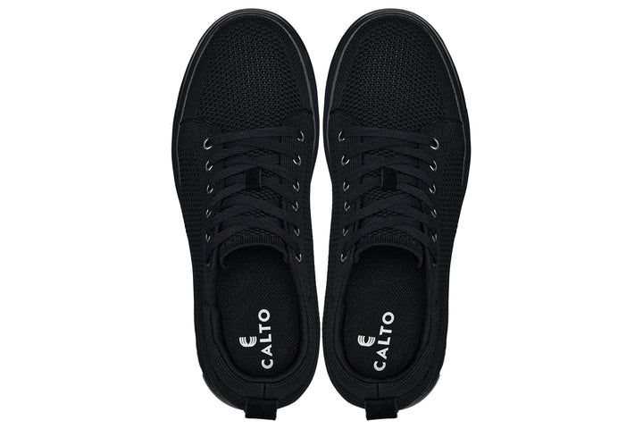 CALTO - X2320 - 2.4 Inches Taller (Black/Black Sole) - Lace Up Casual Sneaker - Lightweight