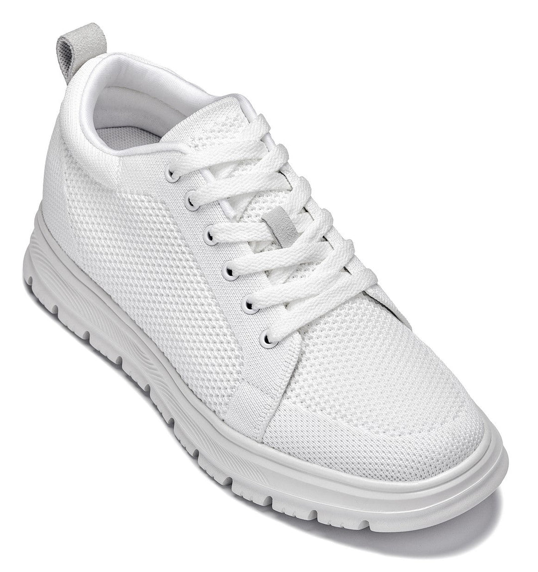 CALTO - X2321 - 2.4 Inches Taller (White/White Sole) - Lace Up Casual Sneaker - Lightweight