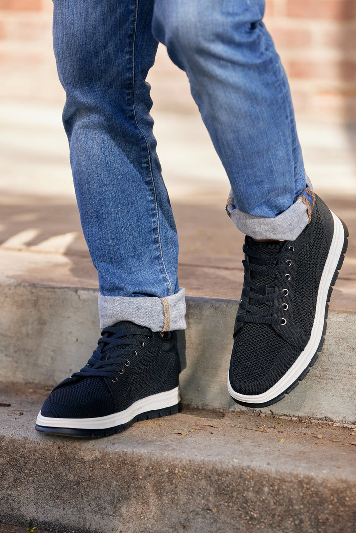 CALTO - X2322 - 2.4 Inches Taller (Black/White &amp; Black Sole) - Lace Up Casual Sneaker - Lightweight
