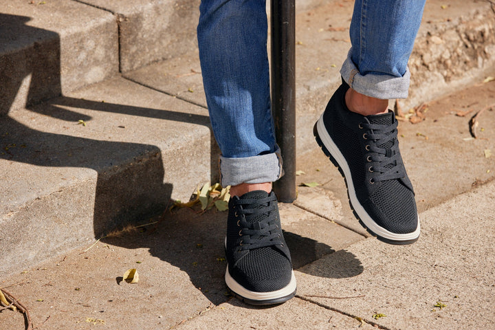 CALTO - X2322 - 2.4 Inches Taller (Black/White &amp; Black Sole) - Lace Up Casual Sneaker - Lightweight