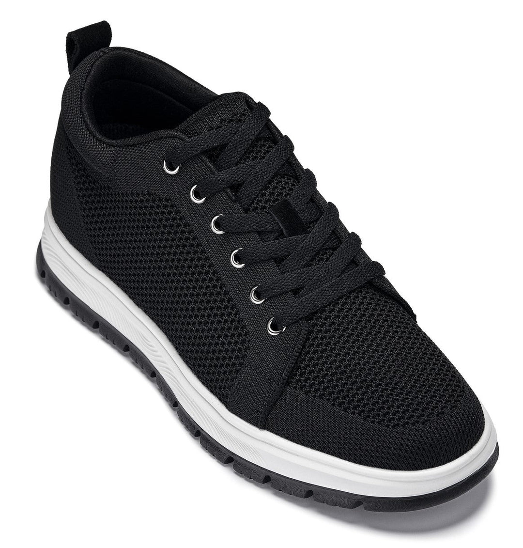 CALTO - X2322 - 2.4 Inches Taller (Black/White &amp; Black Sole) - Lace Up Casual Sneaker - Lightweight