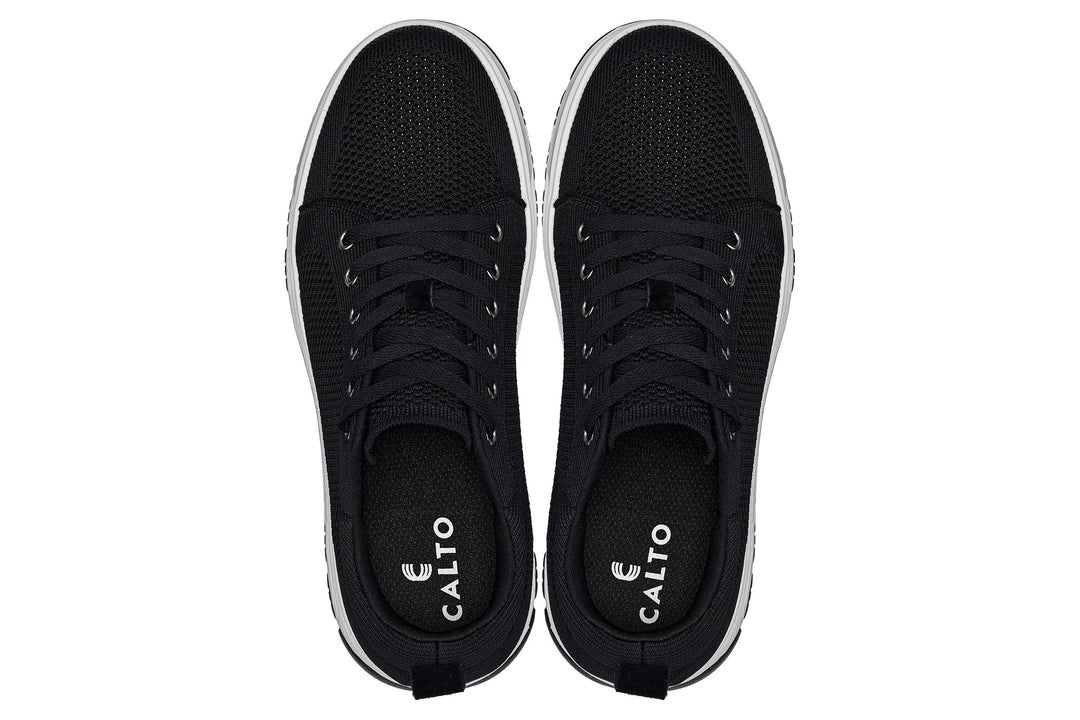 CALTO - X2322 - 2.4 Inches Taller (Black/White &amp; Black Sole) - Lace Up Casual Sneaker - Lightweight