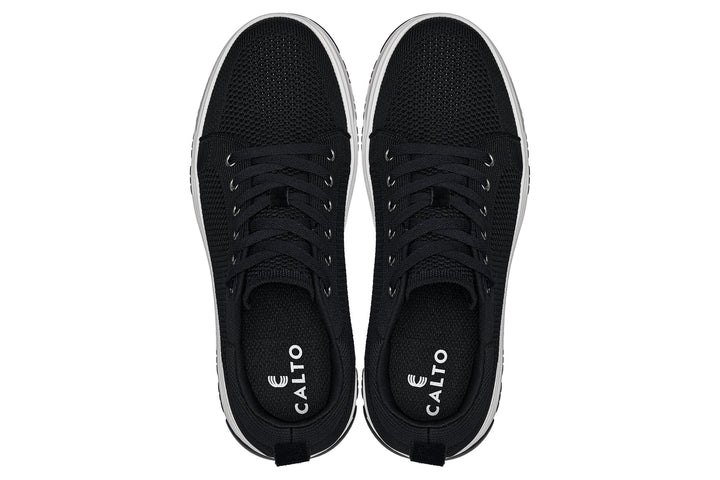 CALTO - X2322 - 2.4 Inches Taller (Black/White &amp; Black Sole) - Lace Up Casual Sneaker - Lightweight