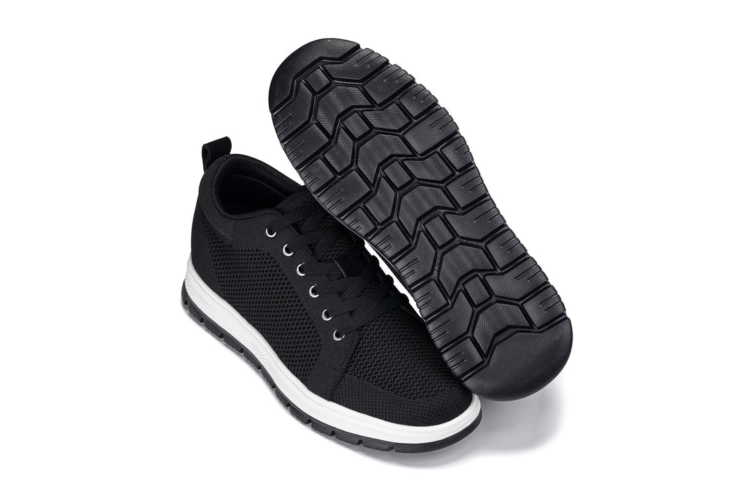 CALTO - X2322 - 2.4 Inches Taller (Black/White &amp; Black Sole) - Lace Up Casual Sneaker - Lightweight