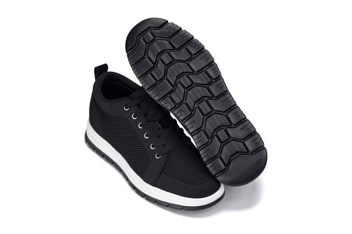 CALTO - X2322 - 2.4 Inches Taller (Black/White &amp; Black Sole) - Lace Up Casual Sneaker - Lightweight